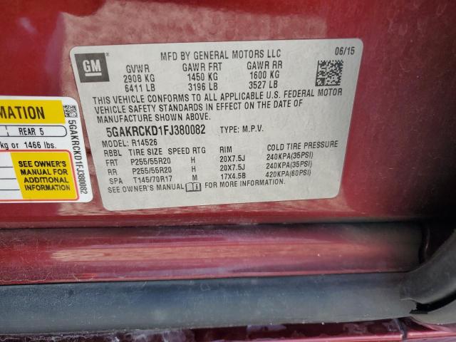 5GAKRCKD1FJ380082 - 2015 BUICK ENCLAVE RED photo 14