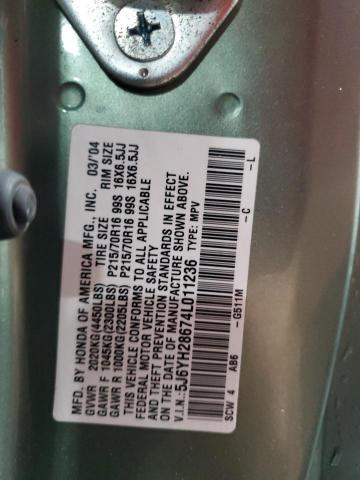 5J6YH28674L011236 - 2004 HONDA ELEMENT EX GREEN photo 13