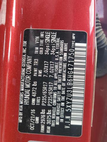 5XYZU3LB6HG471750 - 2017 HYUNDAI SANTA FE S RED photo 13