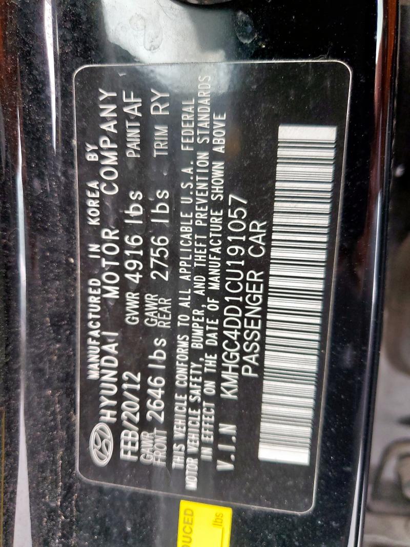 KMHGC4DD1CU191057 - 2012 HYUNDAI GENESIS 3.8L BLACK photo 12