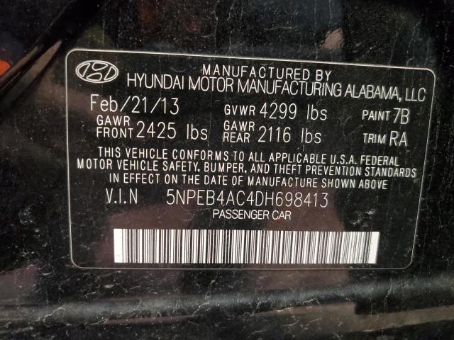 5NPEB4AC4DH698413 - 2013 HYUNDAI SONATA GLS BLACK photo 12