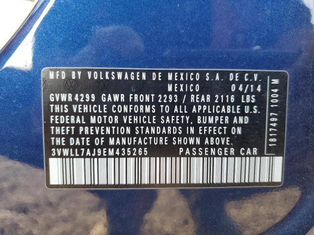 3VWLL7AJ9EM435265 - 2014 VOLKSWAGEN JETTA TDI Көк фото 12