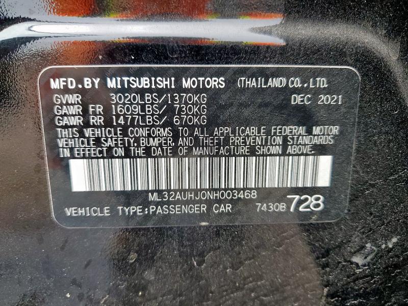 ML32AUHJ0NH003468 - 2022 MITSUBISHI MIRAGE ES BLACK photo 13