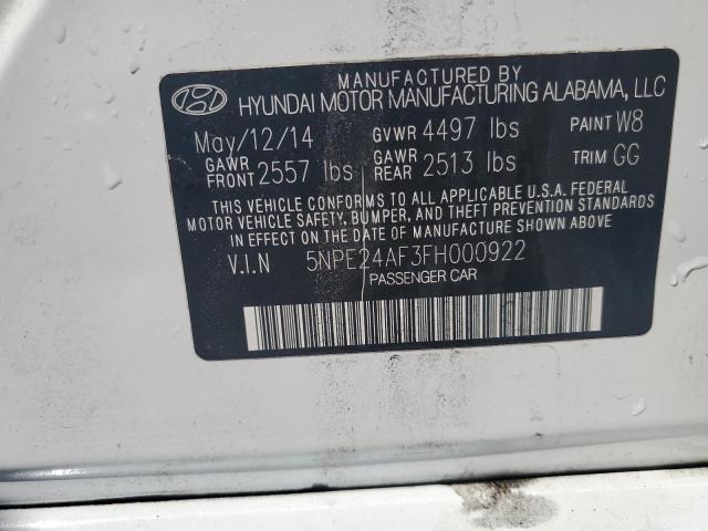 5NPE24AF3FH000922 - 2015 HYUNDAI SONATA SE Ağ foto 12