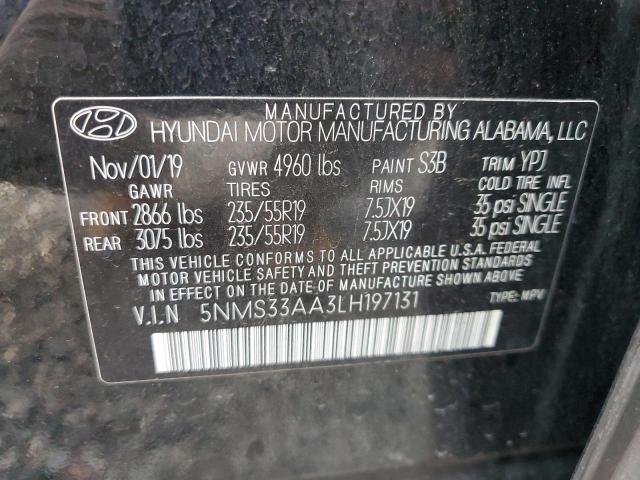 5NMS33AA3LH197131 - 2020 HYUNDAI SANTA FE SEL BLACK photo 13