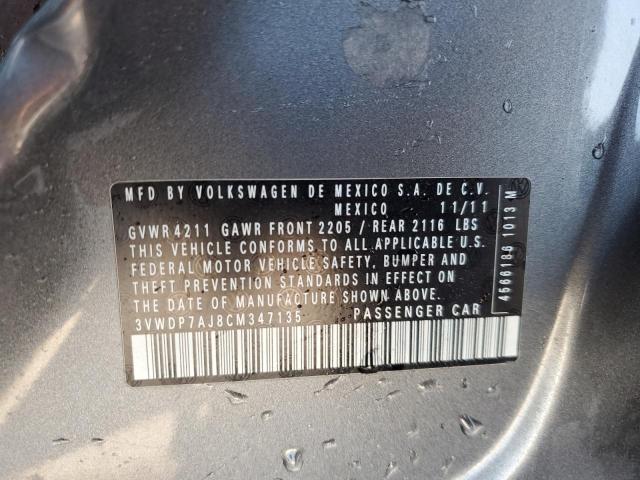 3VWDP7AJ8CM347135 - 2012 VOLKSWAGEN JETTA SE GRAY photo 12