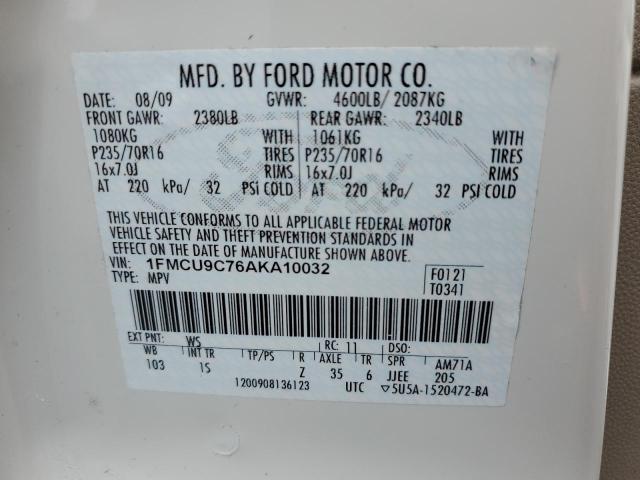 1FMCU9C76AKA10032 - 2010 FORD ESCAPE XLS WHITE photo 12