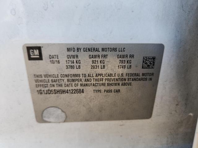 1G1JD5SH9H4122684 - 2017 CHEVROLET SONIC LT თეთრი ფოტო 12