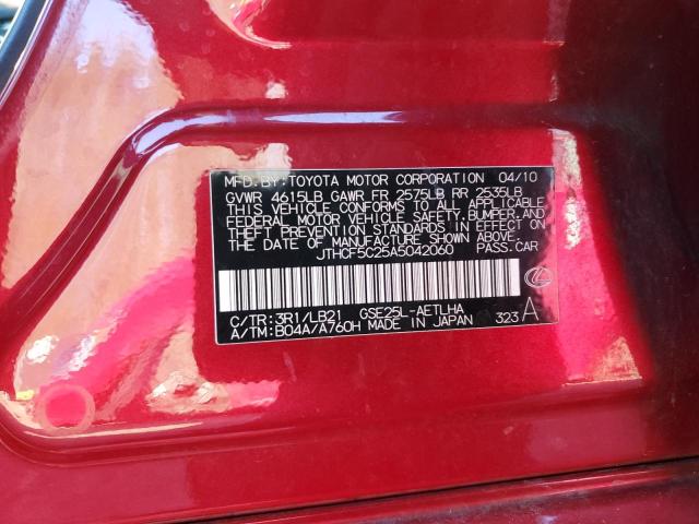 JTHCF5C25A5042060 - 2010 LEXUS IS 250 RED photo 12