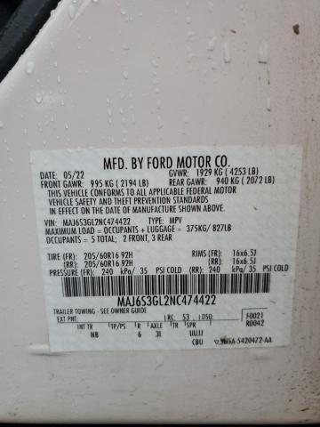 MAJ6S3GL2NC474422 - 2022 FORD ECOSPORT SE თეთრი ფოტო 14