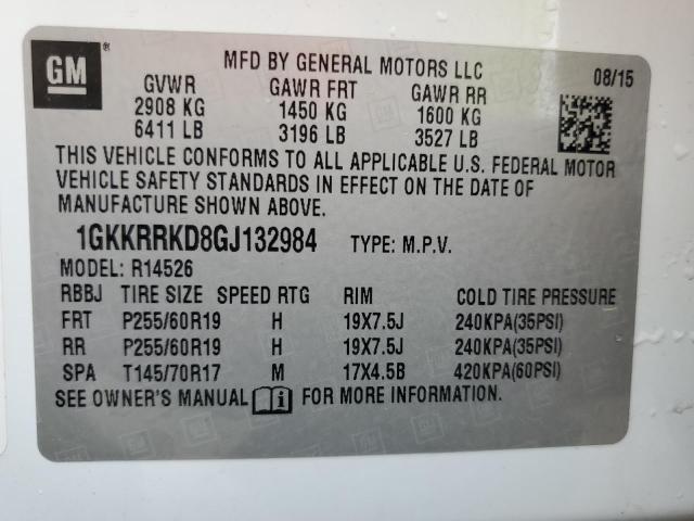 1GKKRRKD8GJ132984 - 2016 GMC ACADIA SLT-1 Սպիտակ լուսանկար 13