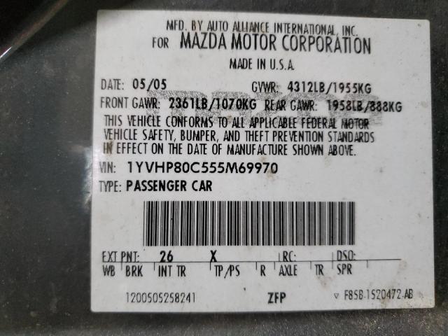 1YVHP80C555M69970 - 2005 MAZDA 6 I CHARCOAL photo 12