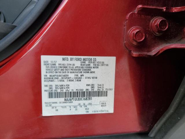 MAJ6P1UL8JC168281 - 2018 FORD ECOSPORT SE RED photo 12