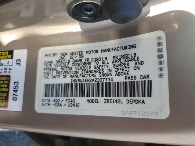 1NXBU4EE2AZ307734 - 2010 TOYOTA COROLLA BASE Қоңыр фото 12