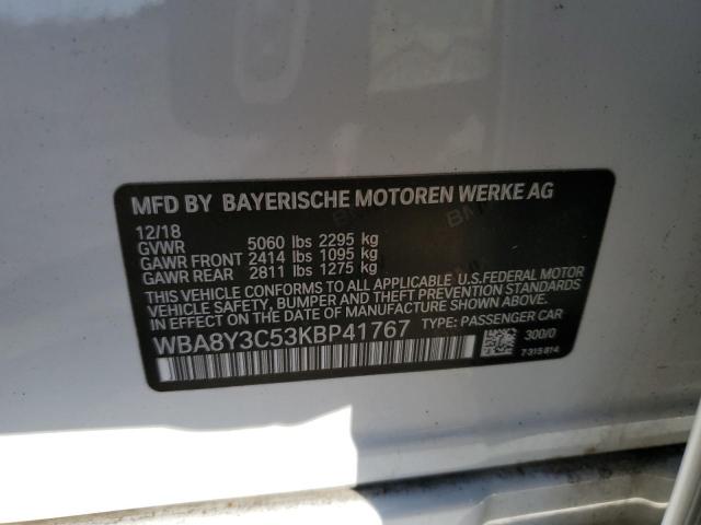 WBA8Y3C53KBP41767 - 2019 BMW 340XI GT WHITE photo 12
