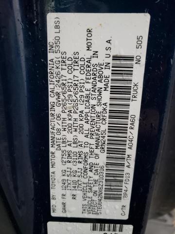 5TEUU42NX6Z310316 - 2006 TOYOTA TACOMA ACCESS CAB Көк фото 12