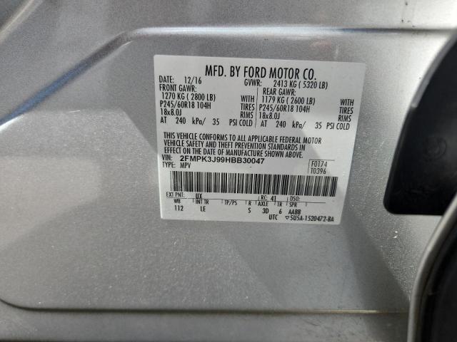 2FMPK3J99HBB30047 - 2017 FORD EDGE SEL SILVER photo 13