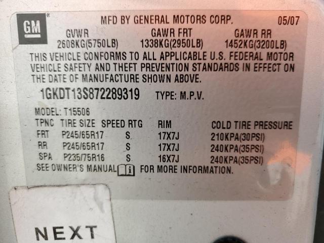 1GKDT13S872289319 - 2007 GMC ENVOY SILVER photo 12