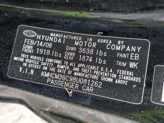 KMHCM36C98U081262 - 2008 HYUNDAI ACCENT GS BLACK photo 12