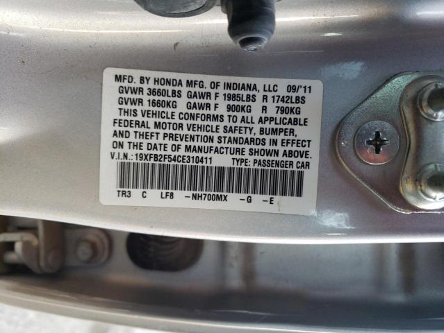 19XFB2F54CE310411 - 2012 HONDA CIVIC LX SILVER photo 12