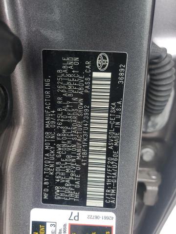 4T1BF1FK3FU473992 - 2015 TOYOTA CAMRY LE 灰色 照片 12