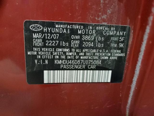 KMHDU46D87U175084 - 2007 HYUNDAI ELANTRA GLS RED photo 13