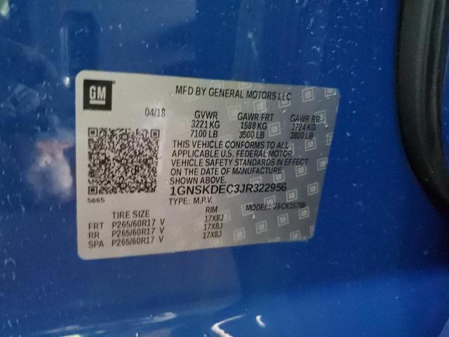 1GNSKDEC3JR322956 - 2018 CHEVROLET TAHOE POLICE BLUE photo 13