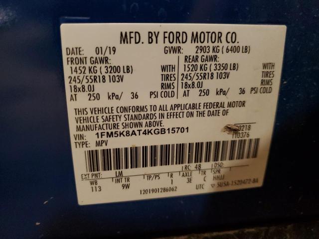 1FM5K8AT4KGB15701 - 2019 FORD EXPLORER POLICE INTERCEPTOR Կապույտ լուսանկար 14