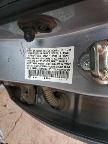 19XFC2E69KE004102 - 2019 HONDA CIVIC LX GRAY photo 12