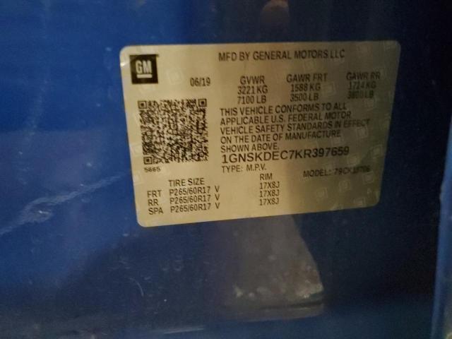 1GNSKDEC7KR397659 - 2019 CHEVROLET TAHOE POLICE أزرق صورة 14