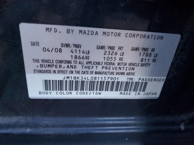 JM1BK34L081157901 - 2008 MAZDA SPEED 3 BLACK photo 12