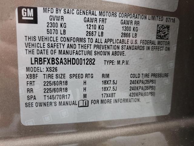 LRBFXBSA3HD001282 - 2017 BUICK ENVISION ESSENCE BROWN photo 12