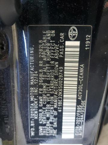 4T1BE32K65U029749 - 2005 TOYOTA CAMRY LE 黑色 照片 12