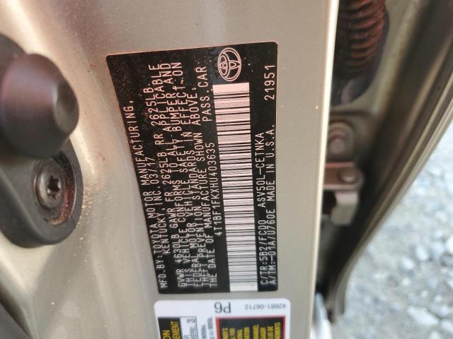 4T1BF1FKXHU403635 - 2017 TOYOTA CAMRY LE თაფლისფერი ფოტო 12