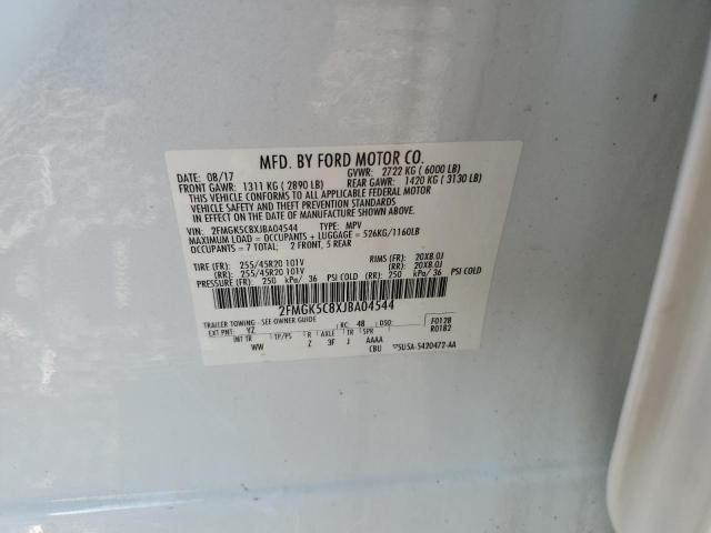 2FMGK5C8XJBA04544 - 2018 FORD FLEX SEL 白色 照片 14