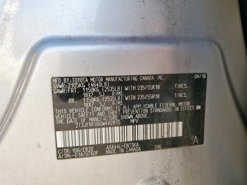 2T3JFREV6GW482815 - 2016 TOYOTA RAV4 SE ნაცრისფერი ფოტო 12