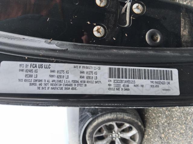 2C3CDZBT1KH551215 - 2019 DODGE CHALLENGER R/T BLACK photo 12