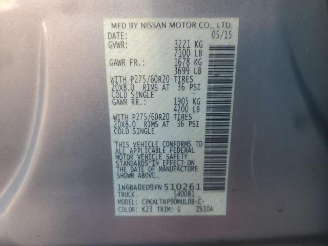 1N6BA0ED9FN510261 - 2015 NISSAN TITAN S SILVER photo 12