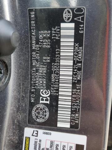 2T1BU40E39C035313 - 2009 TOYOTA COROLLA BASE Graphite photo 13