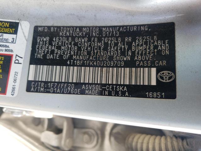 4T1BF1FK4DU209709 - 2013 TOYOTA CAMRY L SILVER photo 12