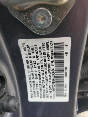 19XFC2F66KE036634 - 2019 HONDA CIVIC LX GRAY photo 12