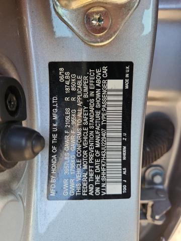 SHHFK7H43JU229407 - 2018 HONDA CIVIC SPORT Plata foto 12