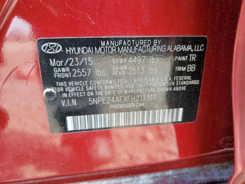 5NPE24AFXFH211311 - 2015 HYUNDAI SONATA SE RED photo 13