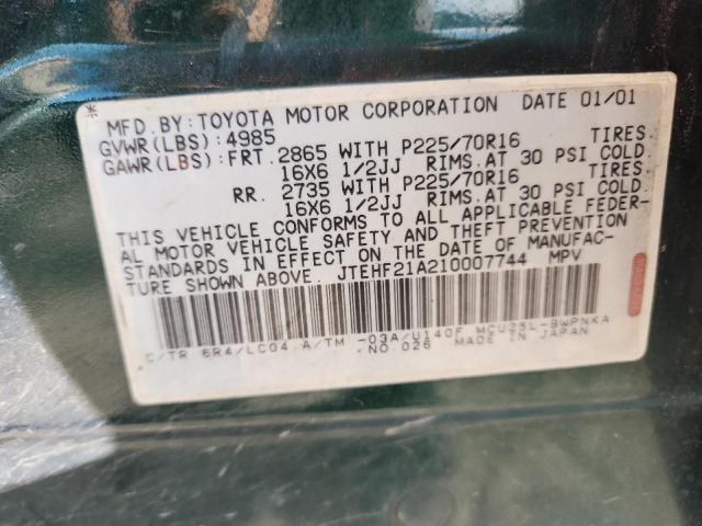 JTEHF21A210007744 - 2001 TOYOTA HIGHLANDER GREEN photo 13