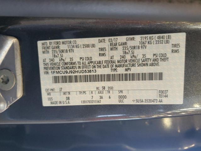 1FMCU9J92HUD53813 - 2017 FORD ESCAPE TITANIUM Szary zdjęcie 13