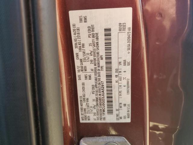 1FMCU0GD3JUA52917 - 2018 FORD ESCAPE SE Бордовий фото 13