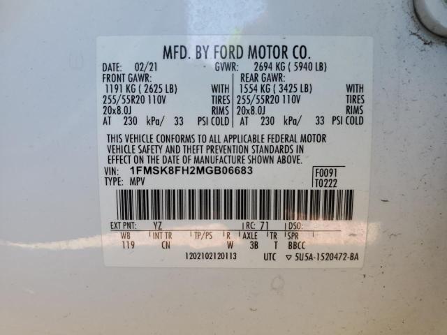 1FMSK8FH2MGB06683 - 2021 FORD EXPLORER LIMITED Ağ foto 13