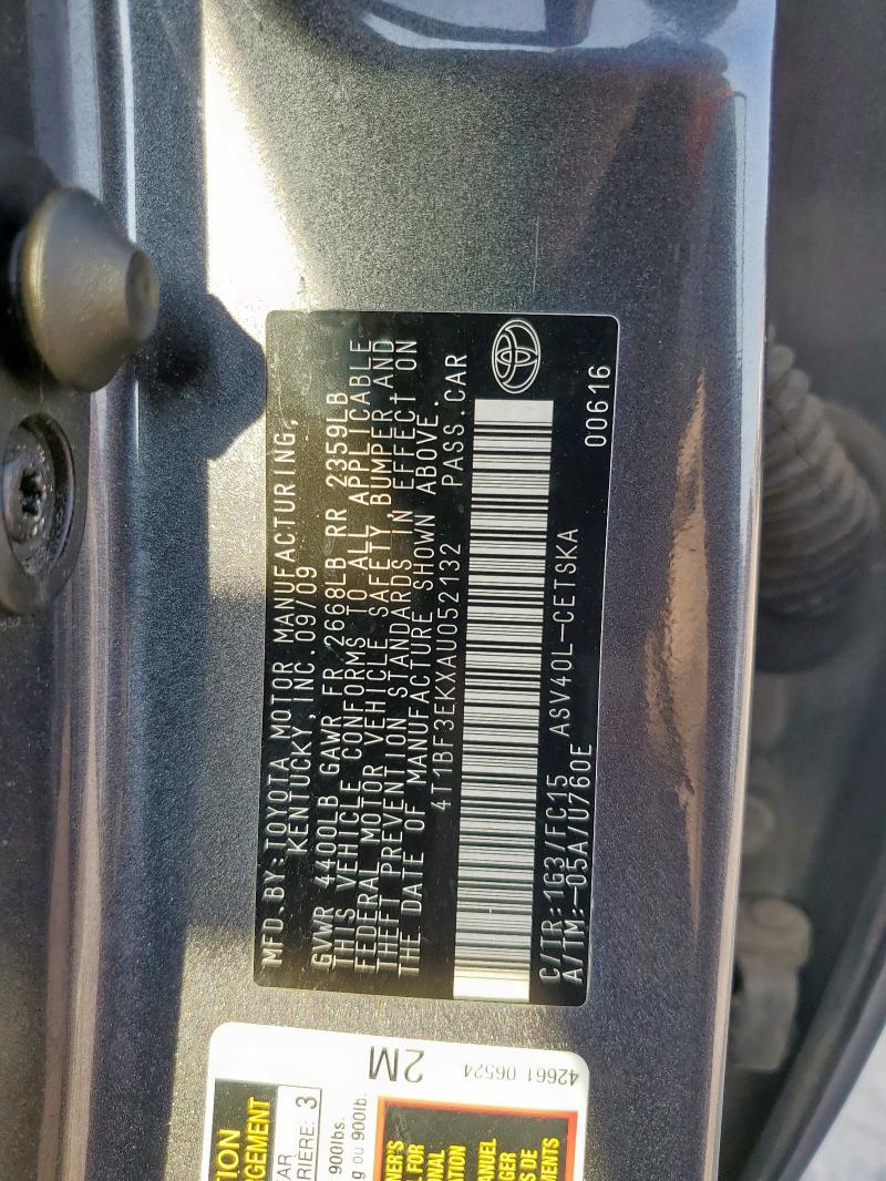 4T1BF3EKXAU052132 - 2010 TOYOTA CAMRY BASE CHARCOAL photo 12