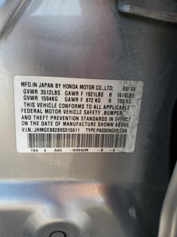JHMGE88289S015611 - 2009 HONDA FIT SILVER photo 12