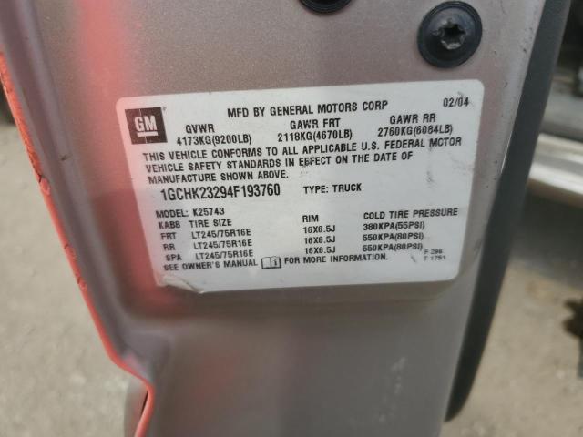 1GCHK23294F193760 - 2004 CHEVROLET SILVERADO K2500 HEAVY DUTY SILVER photo 12